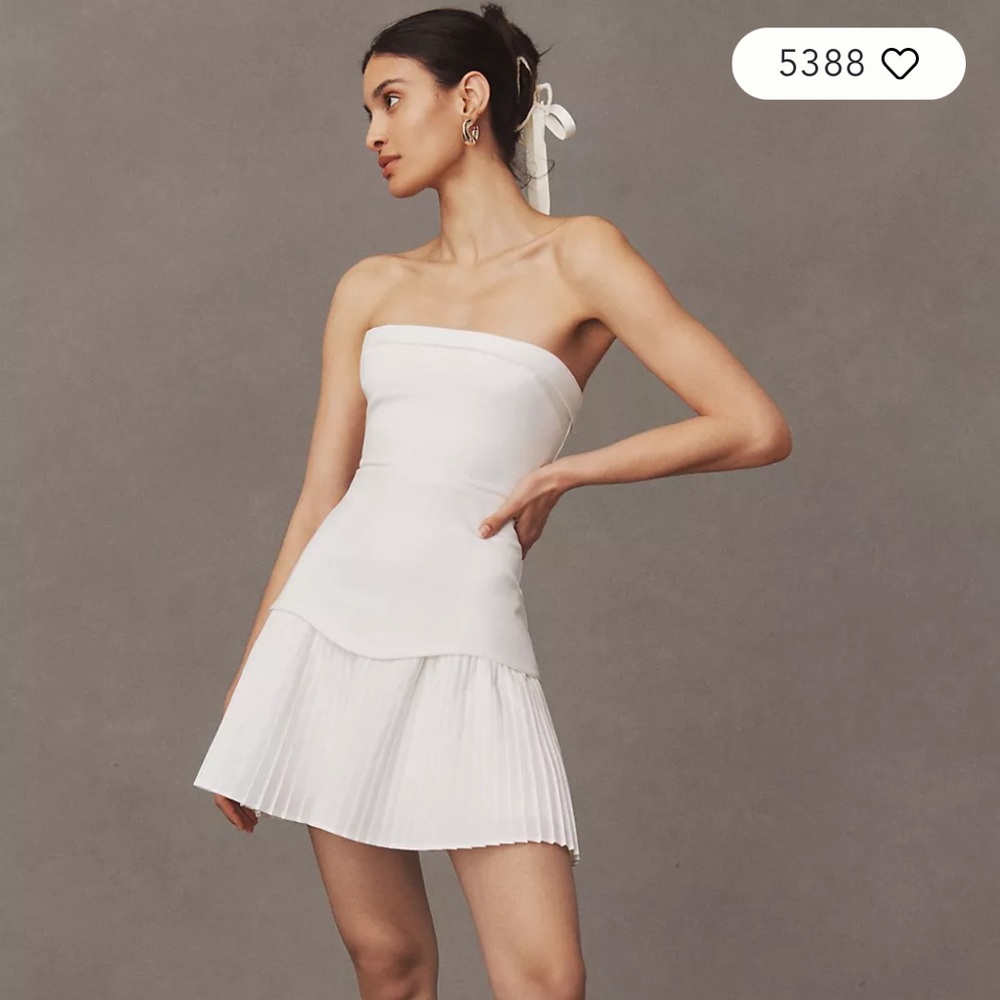 BHLDN White Strapless Pleated Sheath Dress